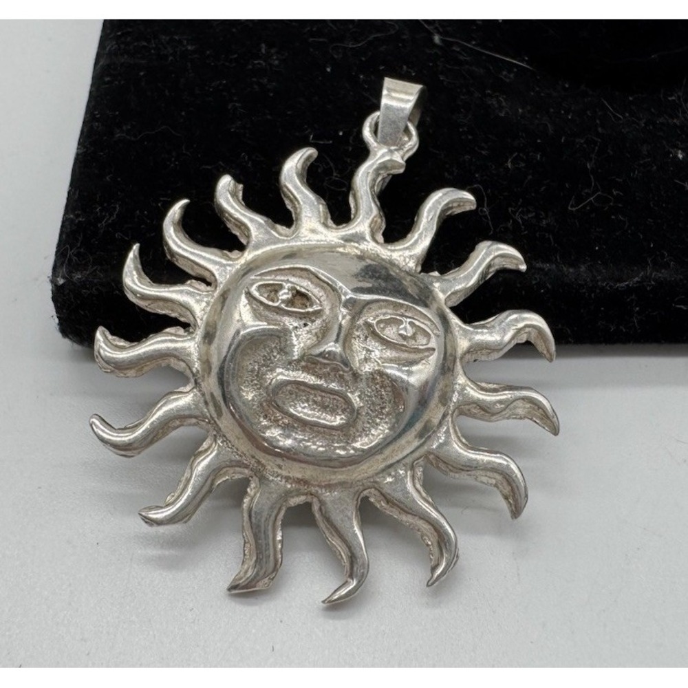 Vintage Mexico Sterling Silver 925 Sun Face Pendant Taxco Celestial Sunburst